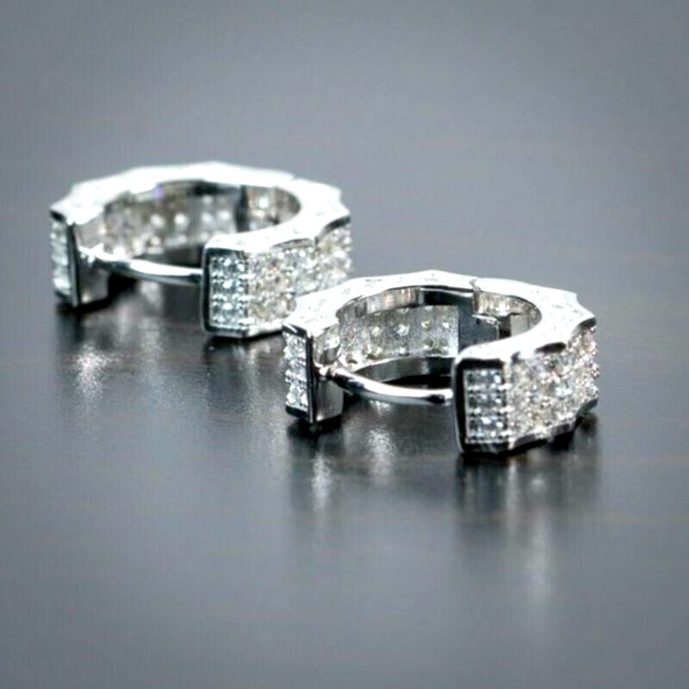 Beautiful Men 925 Silver Diamond Earrings - Picture 2 of 4